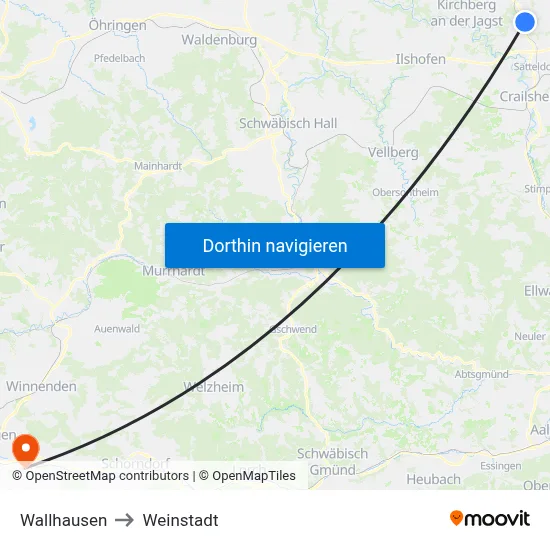Wallhausen to Weinstadt map