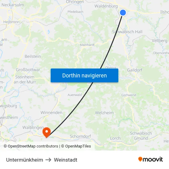 Untermünkheim to Weinstadt map