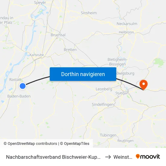 Nachbarschaftsverband Bischweier-Kuppenheim to Weinstadt map