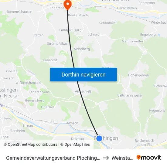 Gemeindeverwaltungsverband Plochingen to Weinstadt map