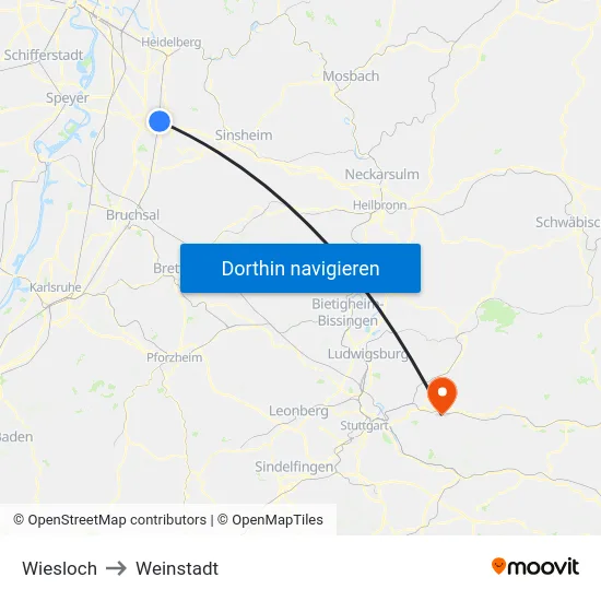 Wiesloch to Weinstadt map
