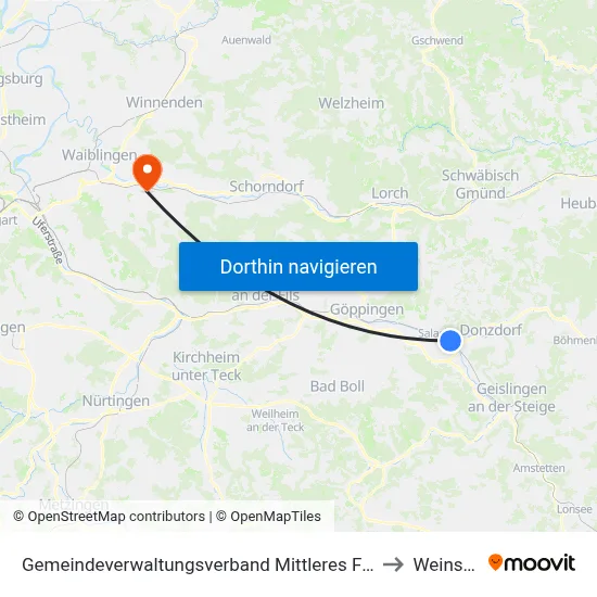 Gemeindeverwaltungsverband Mittleres Fils-Lautertal to Weinstadt map