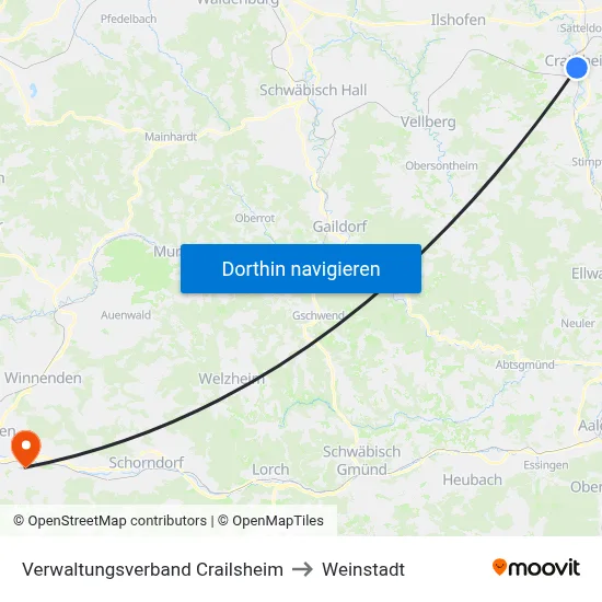 Verwaltungsverband Crailsheim to Weinstadt map