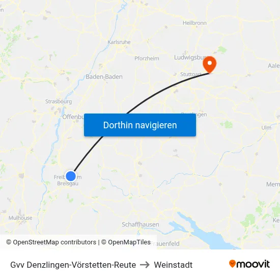 Gvv Denzlingen-Vörstetten-Reute to Weinstadt map