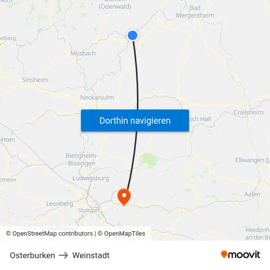 Osterburken to Weinstadt map