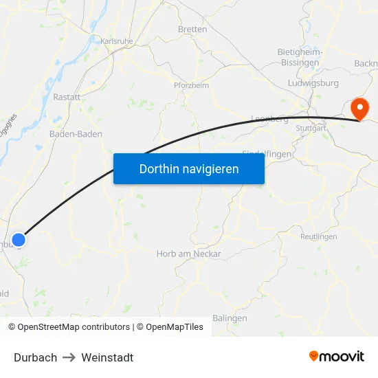 Durbach to Weinstadt map