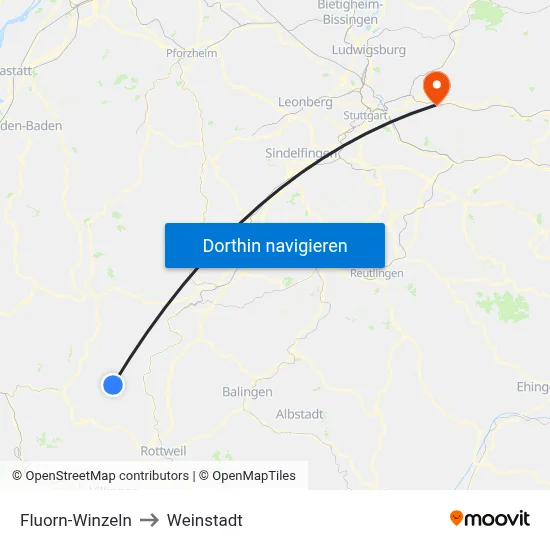 Fluorn-Winzeln to Weinstadt map