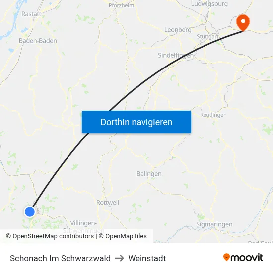 Schonach Im Schwarzwald to Weinstadt map