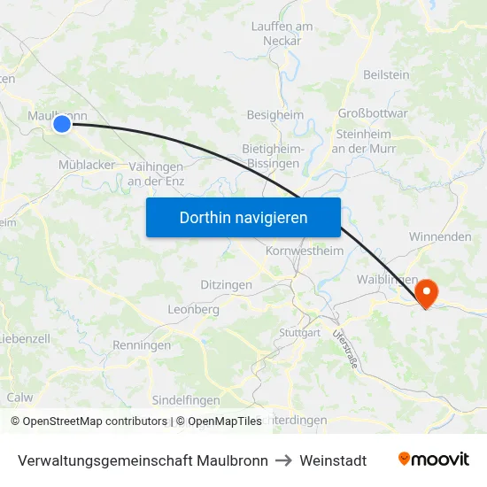 Verwaltungsgemeinschaft Maulbronn to Weinstadt map