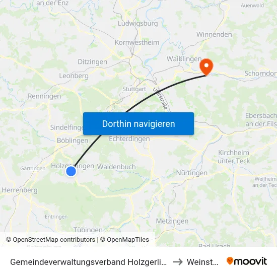 Gemeindeverwaltungsverband Holzgerlingen to Weinstadt map