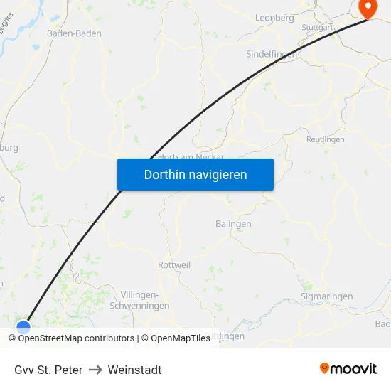 Gvv St. Peter to Weinstadt map