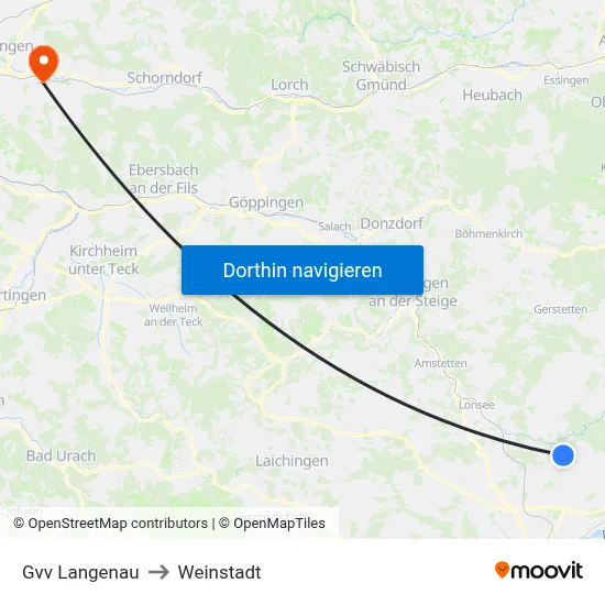 Gvv Langenau to Weinstadt map