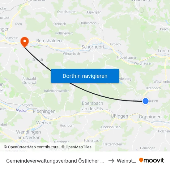 Gemeindeverwaltungsverband Östlicher Schurwald to Weinstadt map