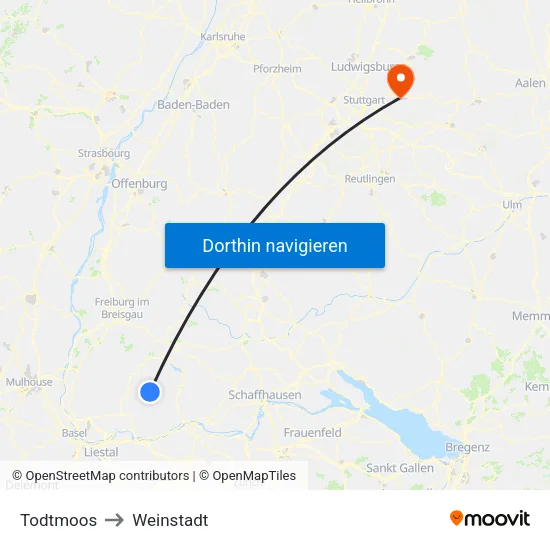 Todtmoos to Weinstadt map