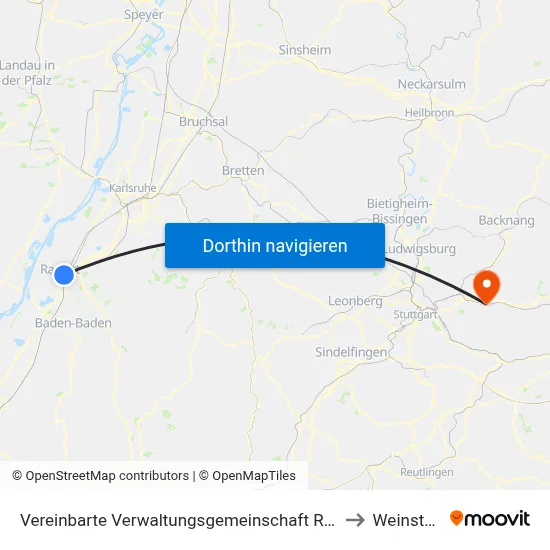Vereinbarte Verwaltungsgemeinschaft Rastatt to Weinstadt map