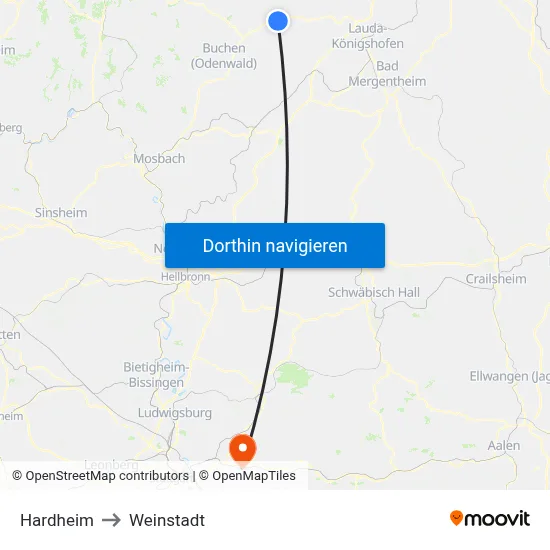 Hardheim to Weinstadt map