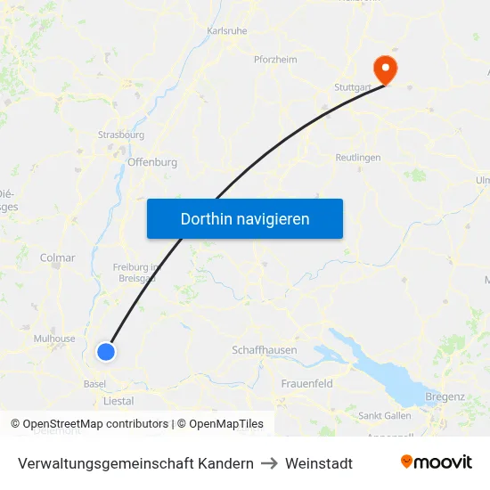 Verwaltungsgemeinschaft Kandern to Weinstadt map