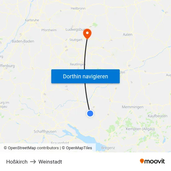 Hoßkirch to Weinstadt map