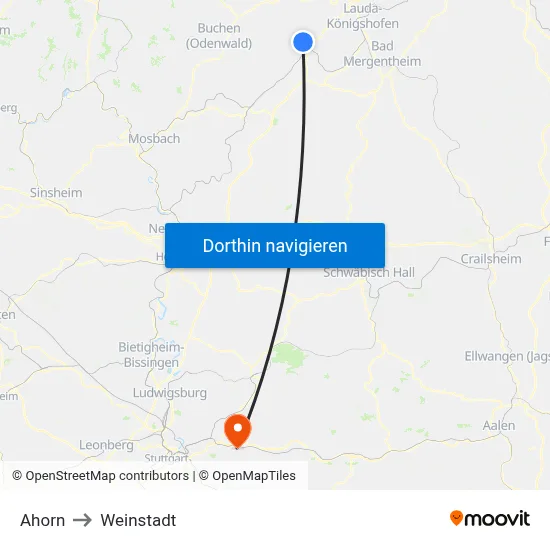 Ahorn to Weinstadt map