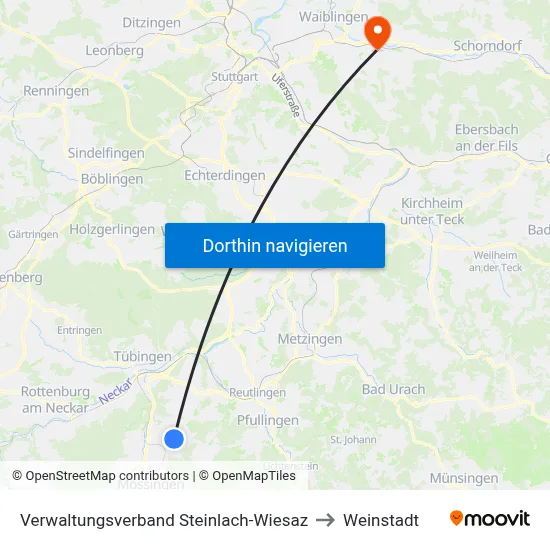 Verwaltungsverband Steinlach-Wiesaz to Weinstadt map