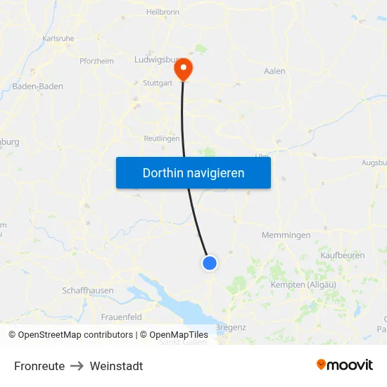 Fronreute to Weinstadt map