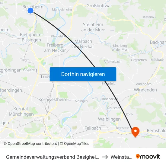 Gemeindeverwaltungsverband Besigheim to Weinstadt map