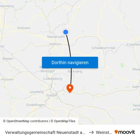 Verwaltungsgemeinschaft Neuenstadt am Kocher to Weinstadt map