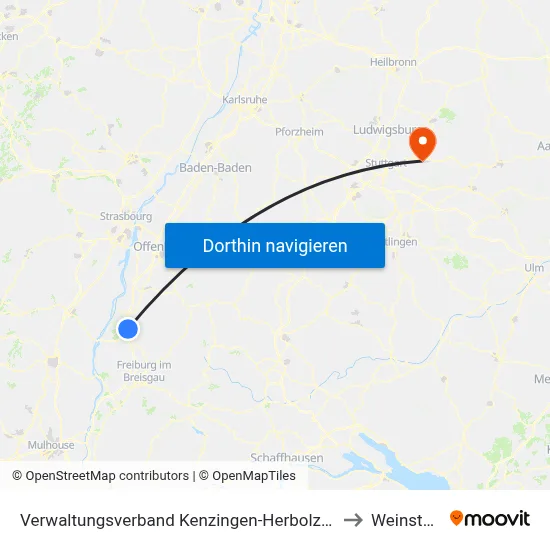 Verwaltungsverband Kenzingen-Herbolzheim to Weinstadt map