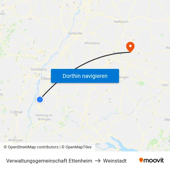 Verwaltungsgemeinschaft Ettenheim to Weinstadt map