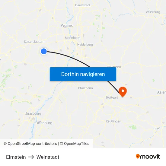 Elmstein to Weinstadt map