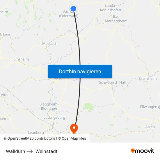 Walldürn to Weinstadt map