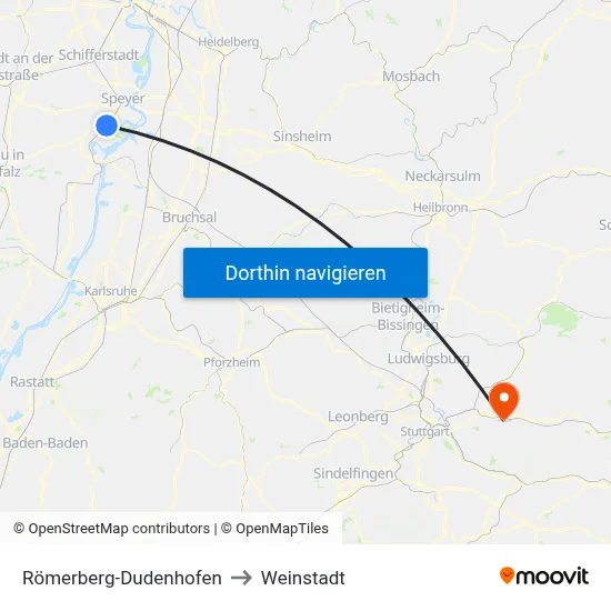 Römerberg-Dudenhofen to Weinstadt map