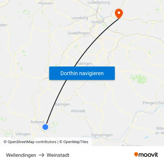 Wellendingen to Weinstadt map
