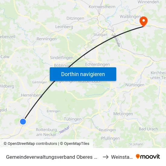Gemeindeverwaltungsverband Oberes Gäu to Weinstadt map