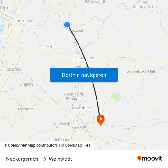 Neckargerach to Weinstadt map