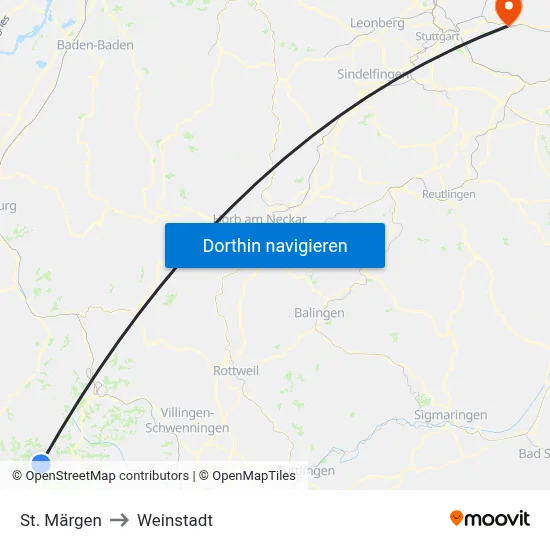 St. Märgen to Weinstadt map