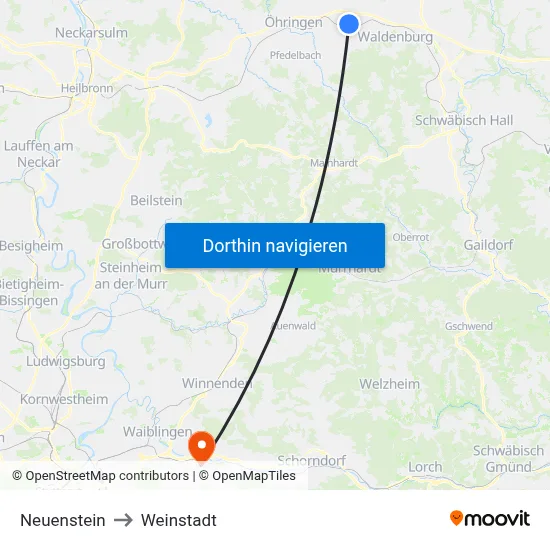 Neuenstein to Weinstadt map