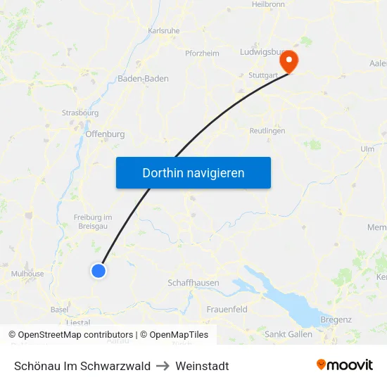 Schönau Im Schwarzwald to Weinstadt map