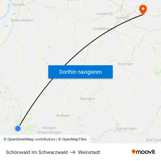 Schönwald Im Schwarzwald to Weinstadt map