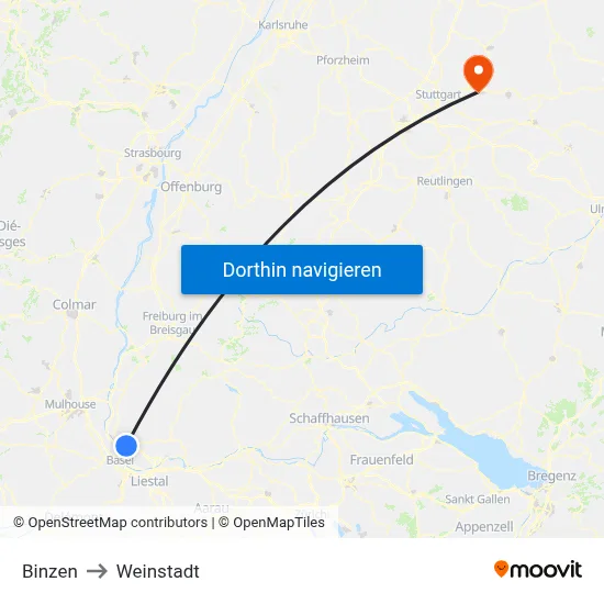 Binzen to Weinstadt map