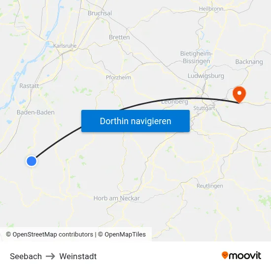 Seebach to Weinstadt map