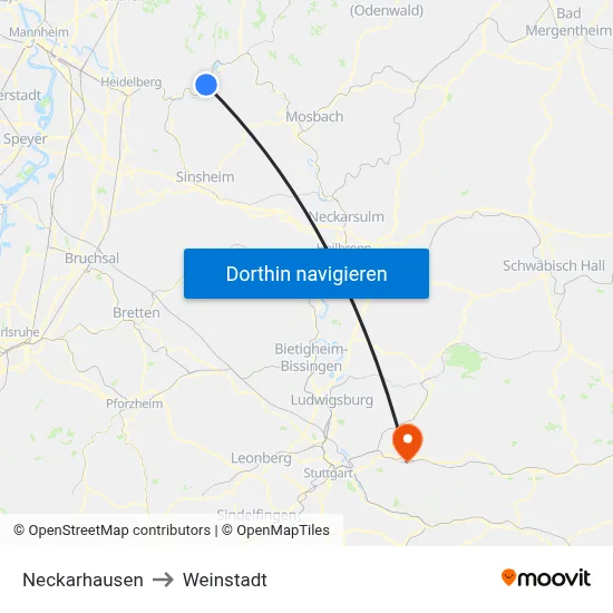 Neckarhausen to Weinstadt map
