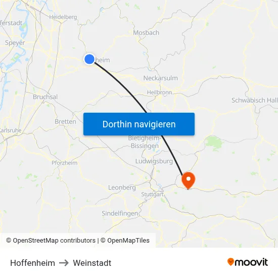 Hoffenheim to Weinstadt map