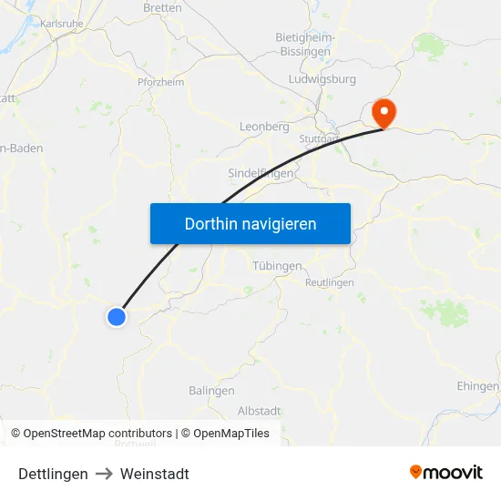 Dettlingen to Weinstadt map
