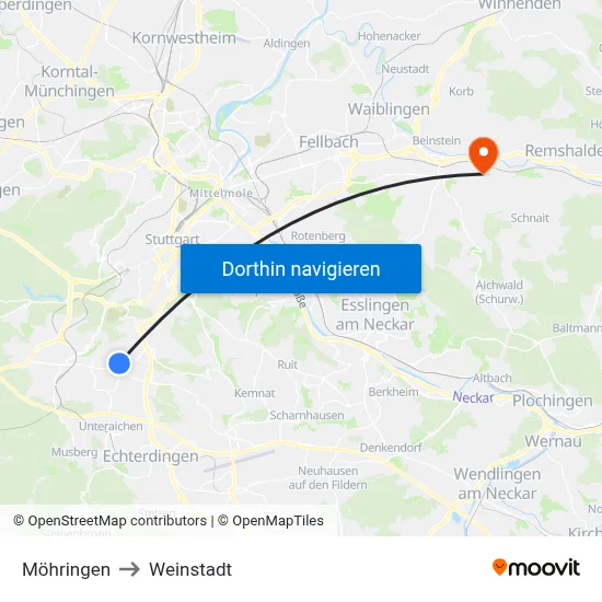 Möhringen to Weinstadt map