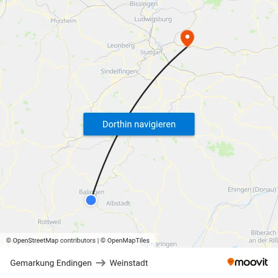 Gemarkung Endingen to Weinstadt map