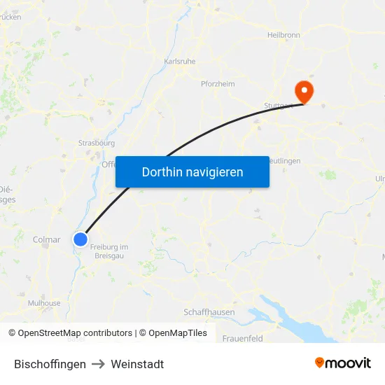 Bischoffingen to Weinstadt map