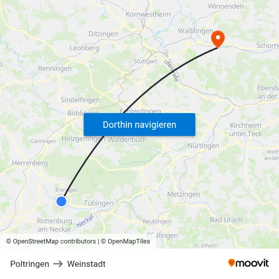 Poltringen to Weinstadt map