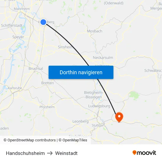 Handschuhsheim to Weinstadt map