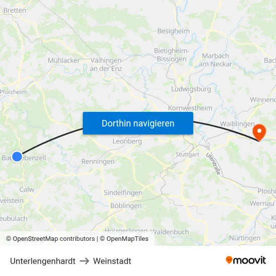 Unterlengenhardt to Weinstadt map